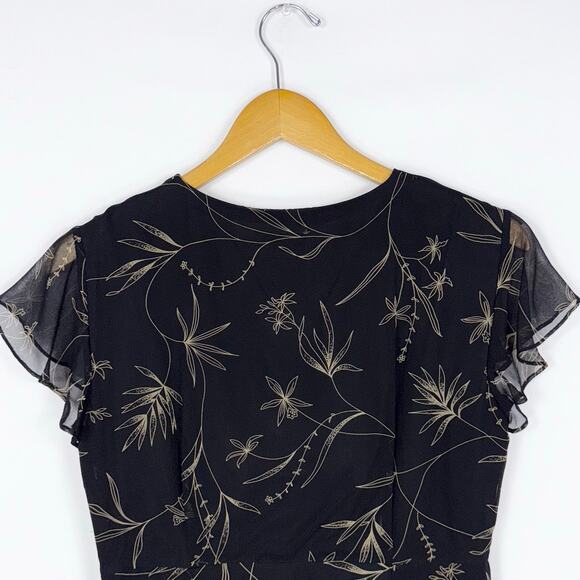Robbie Lee Women's Vintage 90s Whimsy Floral Silk Mini Dress Size 6 Black - Picture 9 of 15